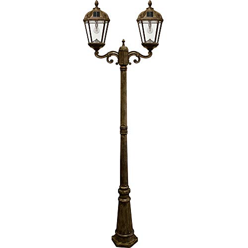 Gama Sonic Outdoor Solar Lamp Post Light Kit Double Head 300 Lumens Warm White Weathered Bronze