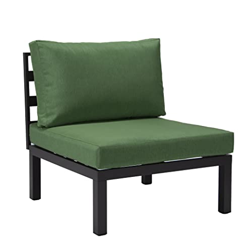 LeisureMod Hamilton 7-Piece Modular Outdoor Sectional Set with Fire Pit Table Green