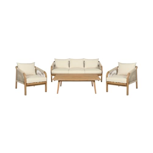 Armen Living Cypress Modern Outdoor Patio Conversation Set, 4 Piece Ivory