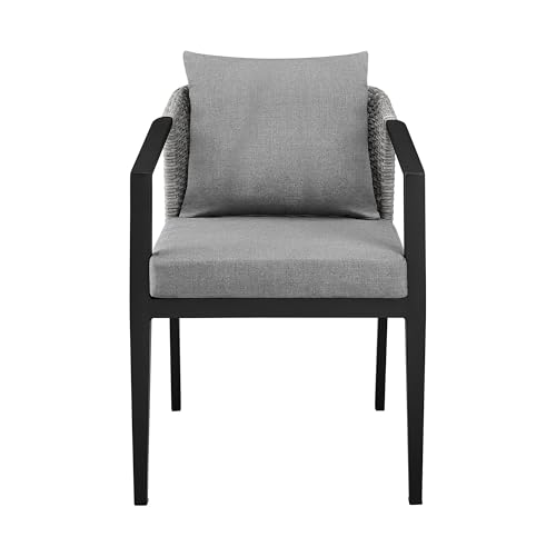 Benzara Nyla 22 Inch Patio Dining Chair Set of 2 Aluminum Wicker Black Gray