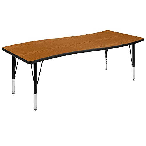 Flash Furniture Emmy 86" Oval Wave Laminate Activity Table Set with 14" Stack Chairs Oak