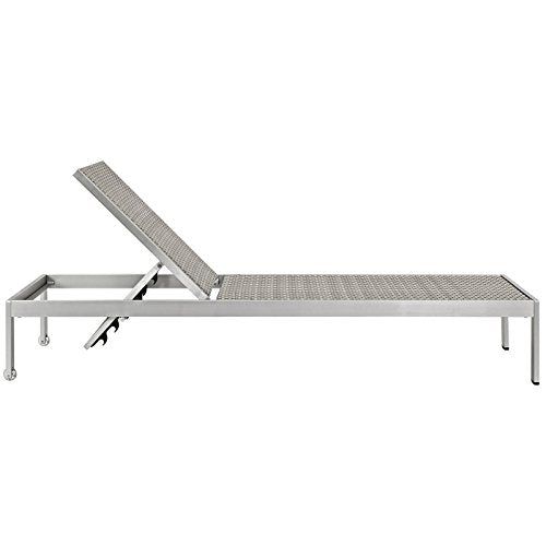 Modway Shore Aluminum Wicker Rattan Outdoor Patio Chaise Lounge Chairs Silver Gray