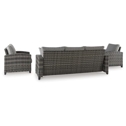 Signature Design by Ashley Oasis Court Outdoor Sofa Chair Table Set 4-Piece with Cushions and Pillows Grey