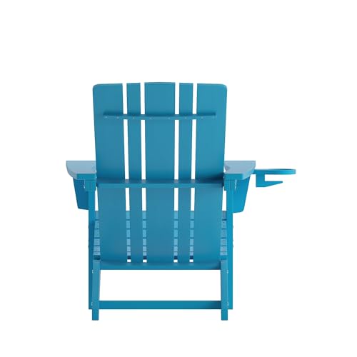 Flash Furniture Halifax Adirondack Chairs Set of 4 with Cup Holders, Weather Resistant Poly Resin Blue