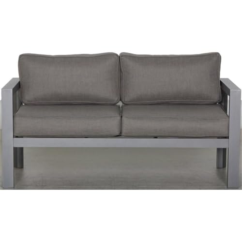Teva Furniture Cabo Aluminum Loveseat Set Gray Frame Charcoal Cushion