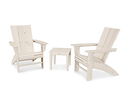Polywood Modern 3-Piece Curveback Adirondack Chair Set with End Table Sand
