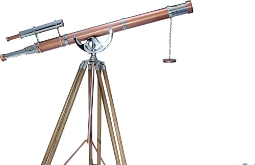 Antiqueex Vintage Maritime Telescope Chrome/Copper on Adjustable Wooden Tripod