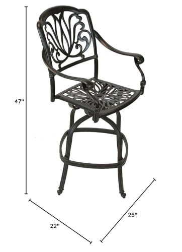 Patio Land Elizabeth Outdoor Patio Barstool Set of 4 Counter Height 26" Dark Bronze with Walnut Cushions