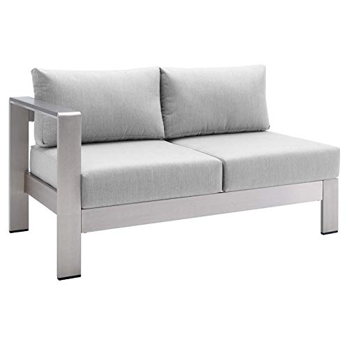 Modway Shore Sunbrella® Fabric Aluminum Outdoor Patio Left-Arm Loveseat Silver Gray