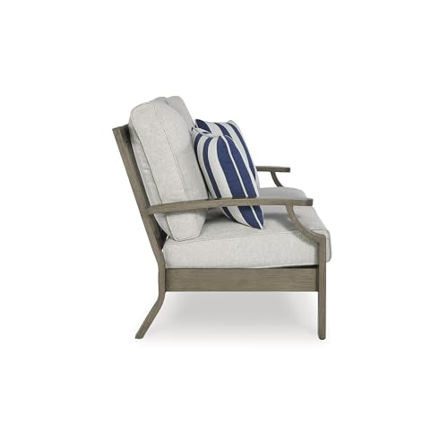 Signature Design by Ashley Rainier Ranch Outdoor Loveseat with Cushions and Pillows Light Brown & Light Gray