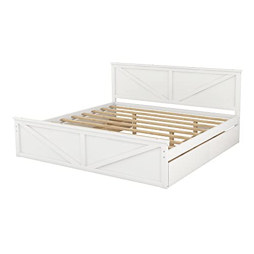 RORIGAT King Size Platform Bed with Storage Drawers White