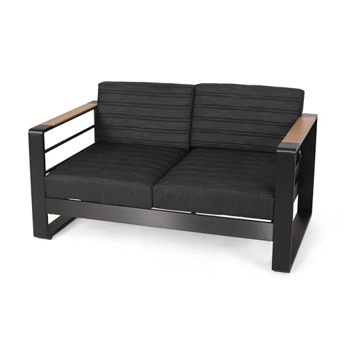 Roomfitters Modern 2-Seater Outdoor Loveseat with Aluminum Frame and Cushions Black