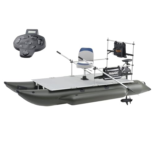 AQUOS Inflatable Pontoon Boat with Trolling Motor and Foot Control