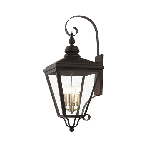 Livex Adams 4 Light Extra Large Outdoor Wall Lantern Antique Brass/Brushed Nickel
