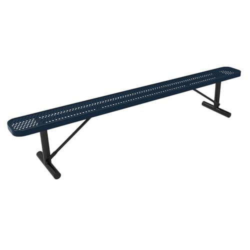 COATEDOUTDOORFURNITURE Heavy-Duty Portable Outdoor Bench Thermoplastic Coated Punched Steel 8 Ft Dark Blue