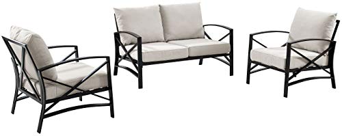 Crosley Furniture Kaplan 3-Piece Outdoor Loveseat Patio Furniture Set Oiled Bronze with Oatmeal Cushions