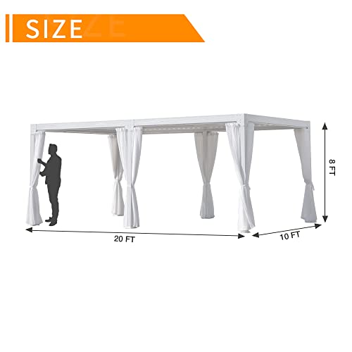 MeetLeisure 10’ x 20’ Outdoor Louvered Pergola with Adjustable Roof White Frame