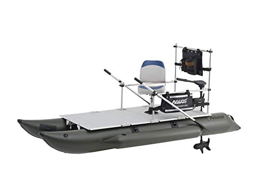 AQUOS Heavy-Duty Inflatable Pontoon Boat with Trolling Motor Transom Hand Control 12V 55LBS