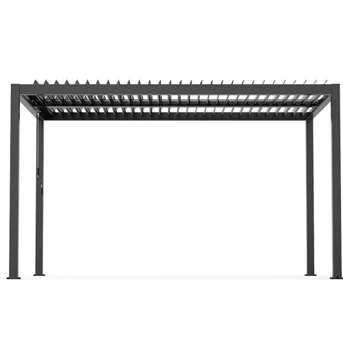 Kaimei 10x13FT Aluminum Louvered Pergola Black - Adjustable Shade & Rain Resistant Patio Cover for Backyard Garden