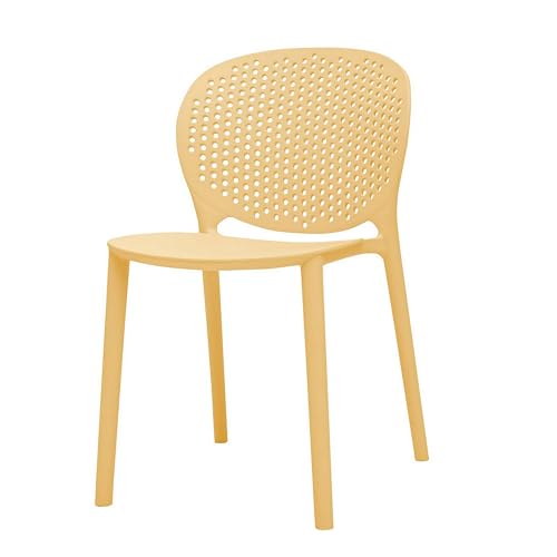Benzara Kids Side Chair 14-Inch Round Dotted Backrest Armless Yellow