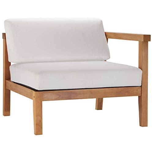 Modway Bayport Patio Teak Wood 2-Seater Loveseat Set Natural White