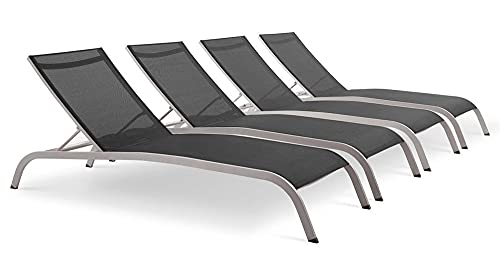 Modway Savannah Chaise Lounge Set, Four Chairs Black