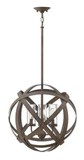 Hinkley Carson Large Orb Pendant Light - 3-Light, Clear Seedy Glass Vintage Iron