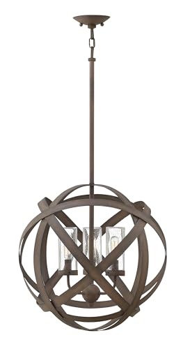 Hinkley Carson Large Orb Pendant Light - 3-Light, Clear Seedy Glass Vintage Iron