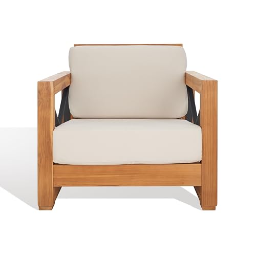 Safavieh Couture Curacao Brazilian Teak Outdoor Patio Club Chair Natural/White