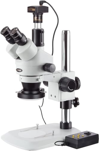 AmScope Digital Trinocular Stereo Zoom Microscope with LED Ring Light Multi
