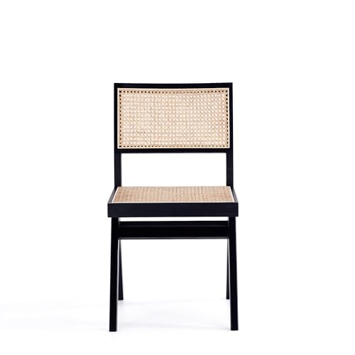 Manhattan Comfort Hamlet Rattan Wicker Cane Side Dining Chair Set of 4 Black/Natural