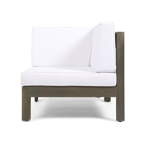 Benzara Ony Outdoor Loveseat with Detachable Acacia Wood Chairs and White Cushions White and Brown