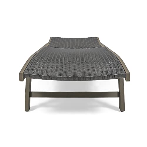 Christopher Knight Home Banzai Outdoor Wicker and Wood Chaise Lounge with Pull-Out Tray Grey