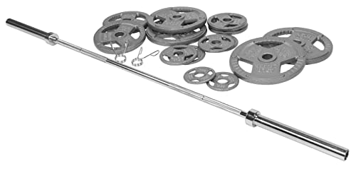 BalanceFrom Signature Fitness Cast Iron Olympic Weight Set with 7FT Barbell 300-Pound Black