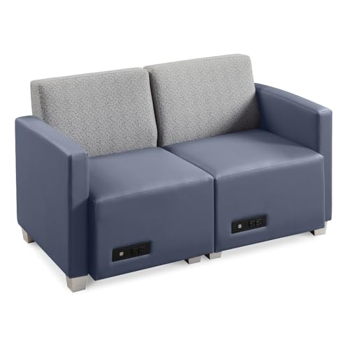 nbf signature series Compass Two Person Loveseat Grey Fabric Back/Williamsburg Polyurethane Seat/Silver Legs