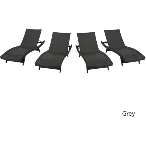 Afuera Living Modern Outdoor Grey Wicker Chaise Lounge Set of 4