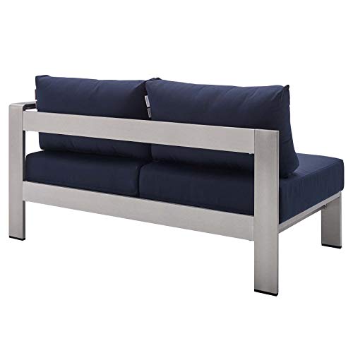 Modway Shore 7 Piece Outdoor Patio Aluminum Sectional Sofa Set Blue