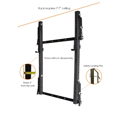 PRx Performance Profile PRO 73" Folding Squat Rack Wall Mounted Home Gym System Black