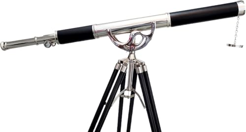 Antiqueex Nautical Vintage Brass Marine Telescope Silver Finish 65''