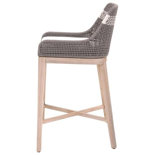 Home Square 2 Piece Outdoor Upholstered Rope Barstool Set Dove Gray Teak