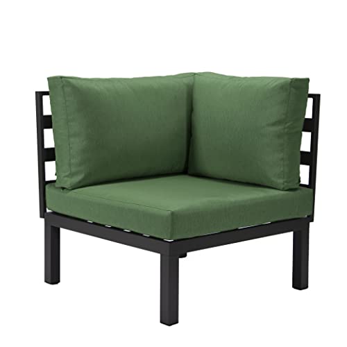 LeisureMod Hamilton 7-Piece Modular Outdoor Sectional Set with Fire Pit Table Green