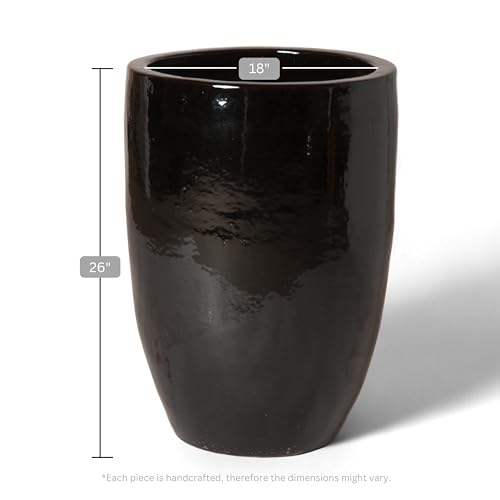 Emissary Black Stoneware Round Planter 18in x 26in