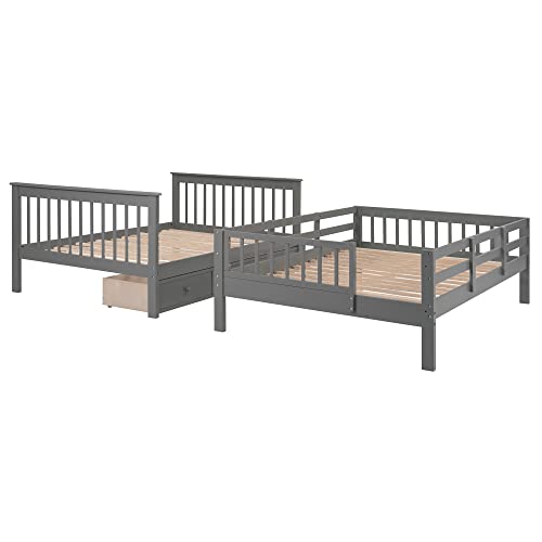 Harper & Bright Designs Full Over Full Bunk Beds with Stairs & Storage Grey