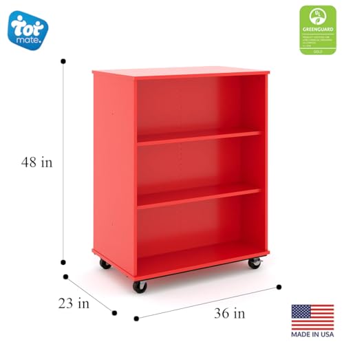 Tot Mate Double-Sided Mobile Bookshelf 3-Shelf Storage Cabinet Red