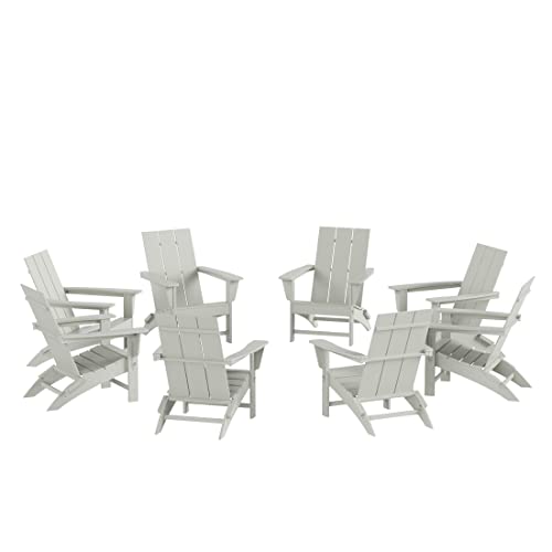 WestinTrends 8-Piece Modern Poly Folding Adirondack Chair Set Sand