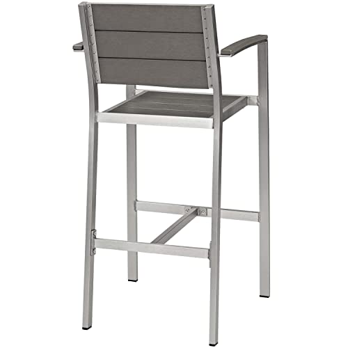 Modway Shore 5-Piece Aluminum Outdoor Patio Pub Bistro Set Silver Gray