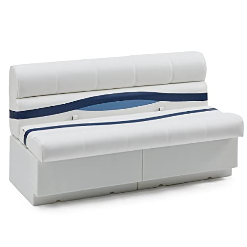 DeckMate Complete 55" Premium Pontoon Boat Seat Bench and Base White, Blue and Light Blue