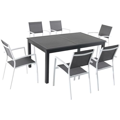 CAMBRIDGE Turner 7-Piece Outdoor Dining Set with 63" x 40" Expandable Table and Sling Chairs White/Grey