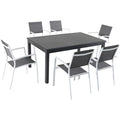 CAMBRIDGE Turner 7-Piece Outdoor Dining Set with 63" x 40" Expandable Table and Sling Chairs White/Grey