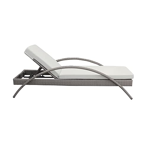 Armen Living Aloha Outdoor Patio Chaise Lounge Chair Gray Aluminum Wicker with Gray Cushion